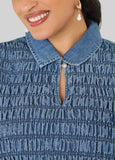 Smocked Denim Peplum Top