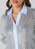 Sequined Paneled Striped Shirt