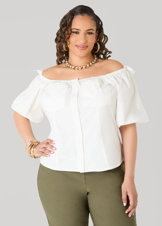 Puff Sleeve Off The Shoulder Shirt