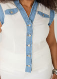 Denim Trimmed Cotton Shirt