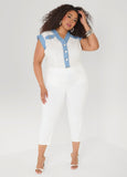 Denim Trimmed Cotton Shirt