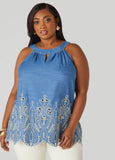 Plus Size Eyelet Chambray Swing Top