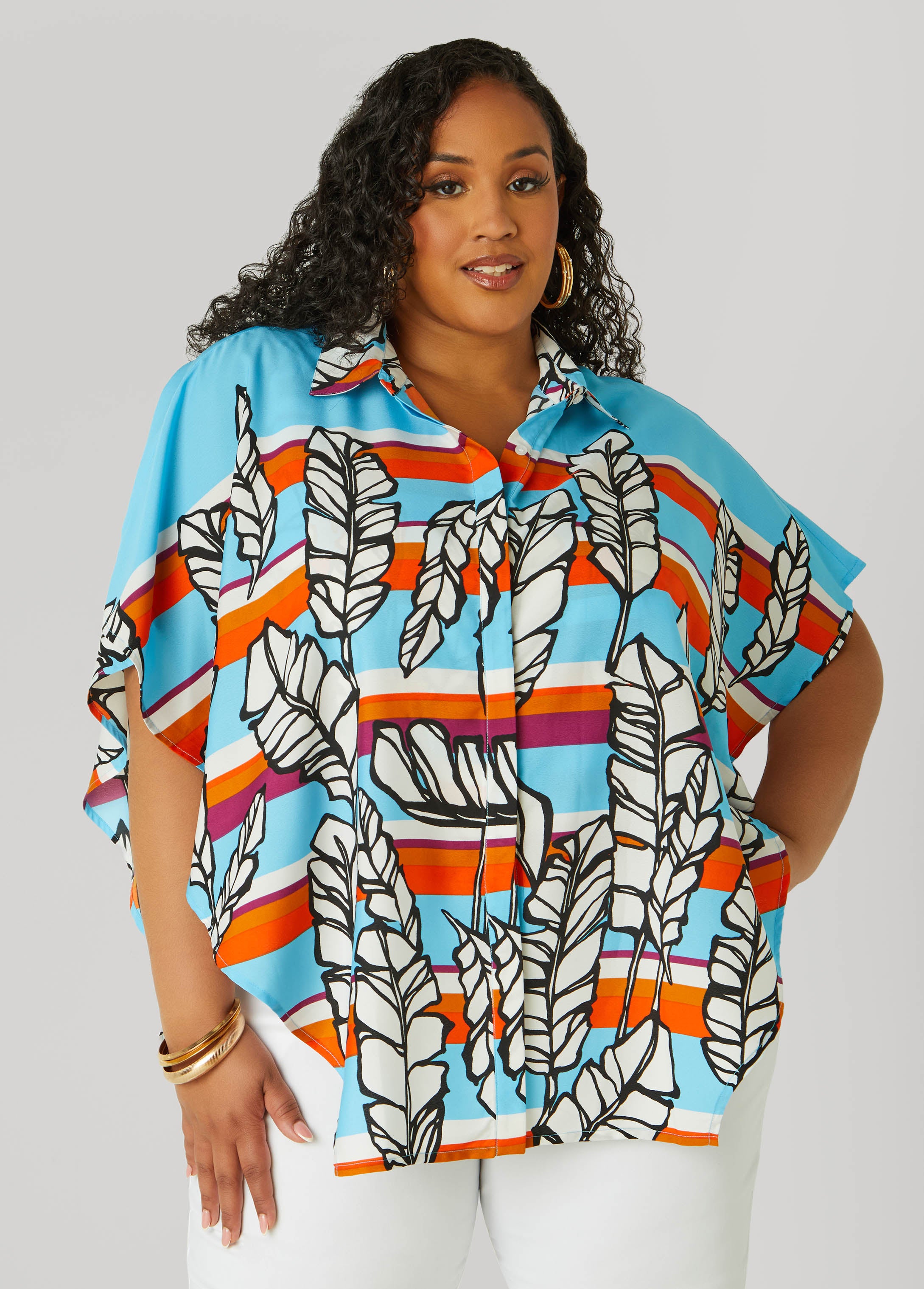 Plus Size Layered Feather Print Shirt