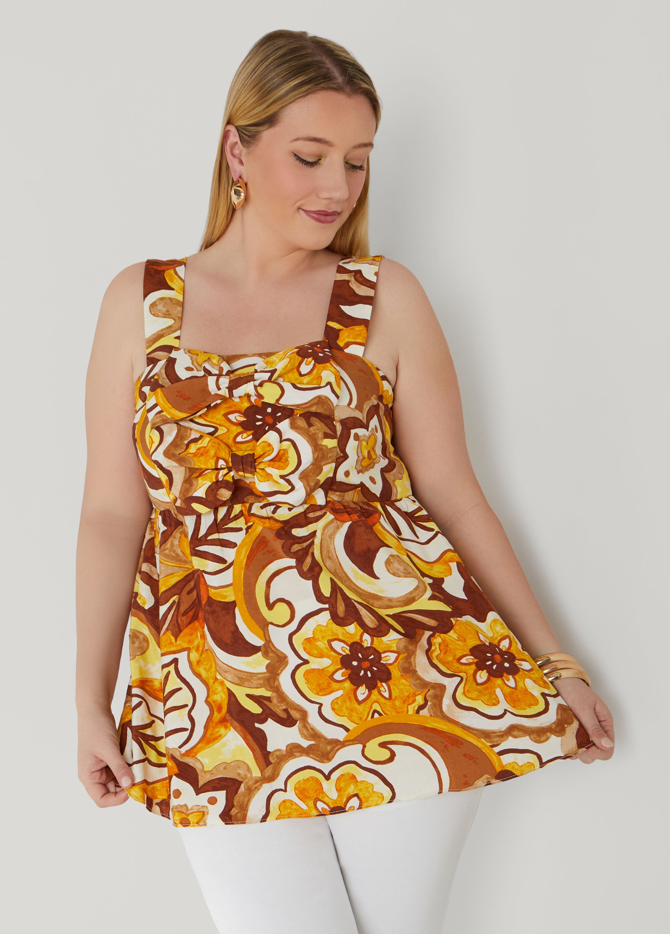 Plus Size Bow Embellished Floral Top