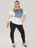 Denim Paneled Peplum Shirt
