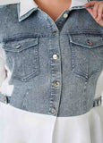 Denim Paneled Peplum Shirt