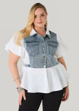Denim Paneled Peplum Shirt
