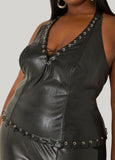 Lace Up Faux Leather Halter Top