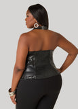 Lace Up Faux Leather Halter Top