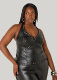 Lace Up Faux Leather Halter Top