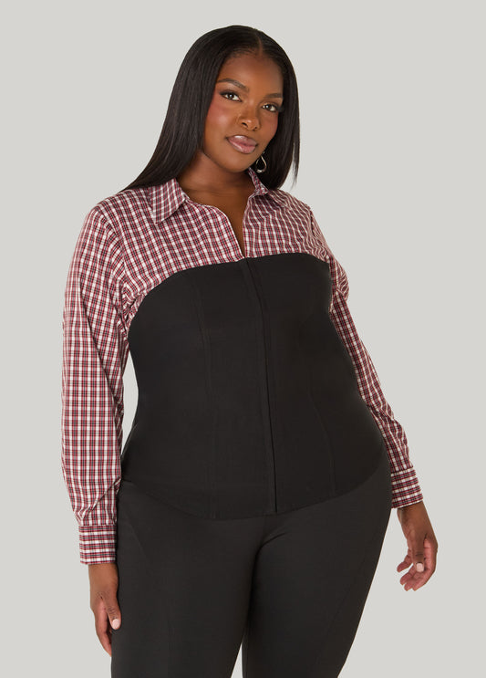 Corset Paneled Plaid Shirt