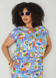 Printed Button Front Cropped Shirt