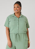 Plus Size Crop Top Cropped Drawstring Shirt Matching Set