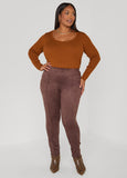 Pintucked Faux Suede Leggings