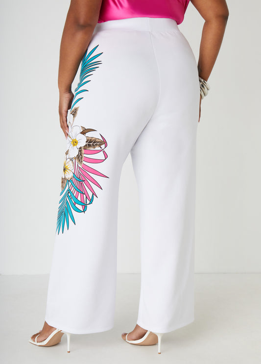 Tropical Print Wide Leg Pants