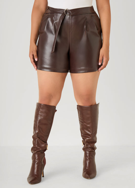 Belted Faux Leather Shorts