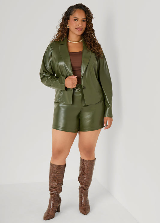 Belted Faux Leather Shorts