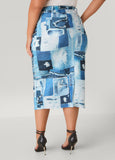 Denim Print Midi Skirt