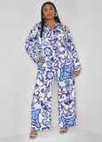 Floral Print Satin Wide Leg Pants