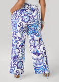 Floral Print Satin Wide Leg Pants