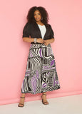 Plus Size Purple Black White Geo Scuba Maxi Full Length Skirt Set
