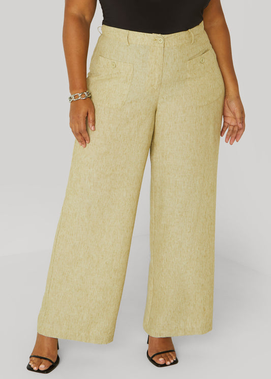 Plus Size Patch Pocket Slub Wide Leg Pants
