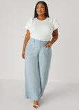 Plus Size Patch Pocket Slub Wide Leg Pants