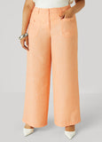 Plus Size Patch Pocket Slub Wide Leg Pants