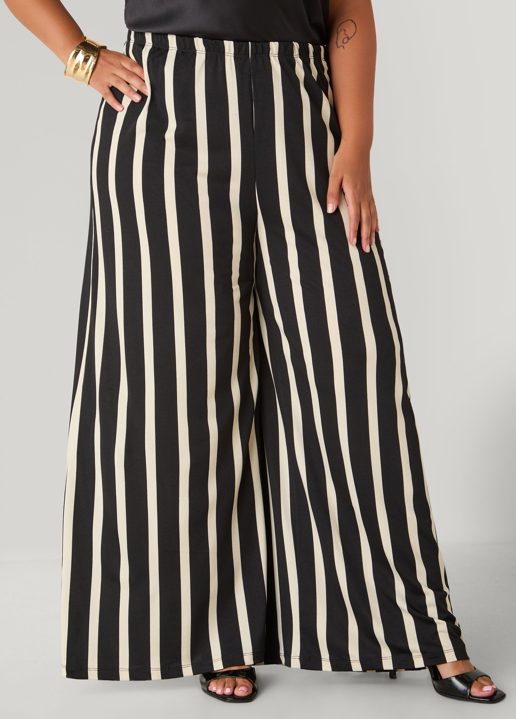 Plus Size Striped Wide Leg Pants