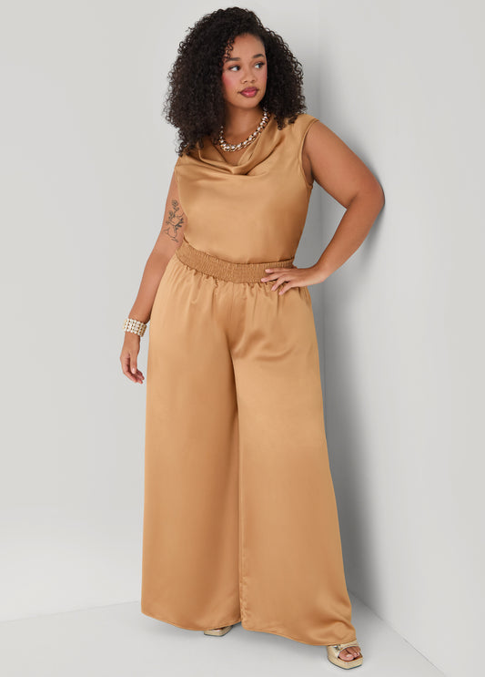 Plus Size Wide Leg Satin Pants