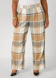 Pleated Plaid Straight Leg Pants