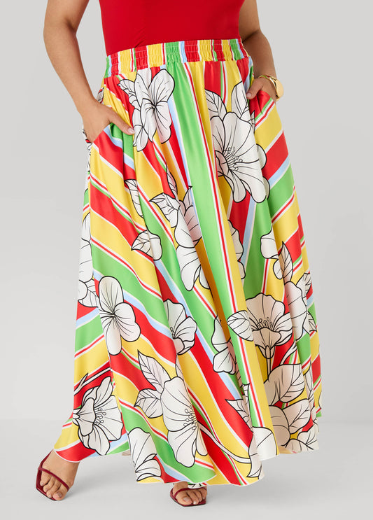 Floral Satin Maxi Skirt