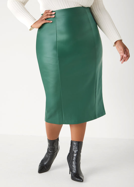 Plus Size Pull On Faux Leather Pencil Skirt