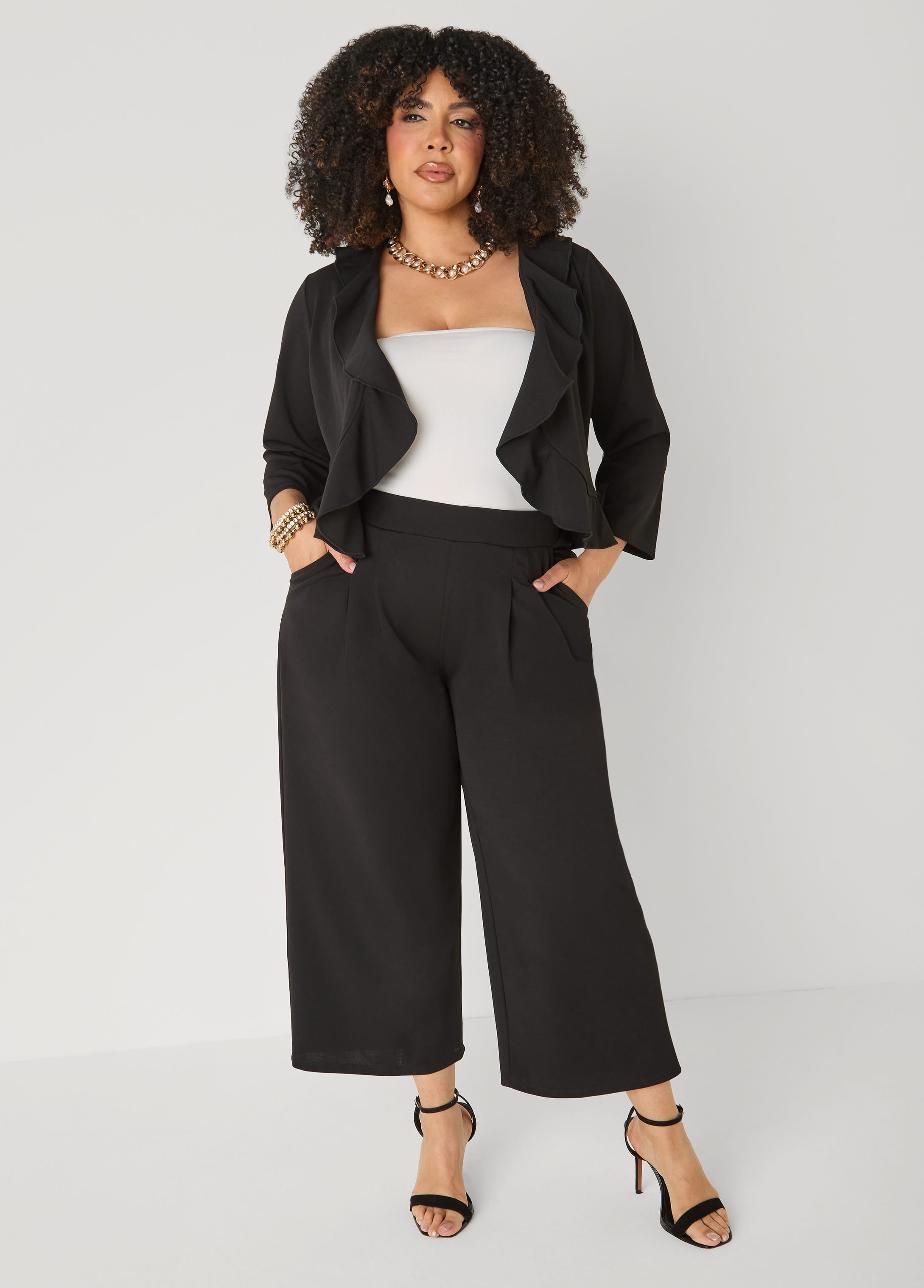 Pleated Wide Leg Capris
