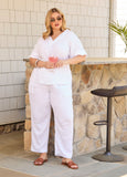Plus Size Textured Cotton Gauze Pants