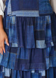 Denim Print Mesh Ruffle Skirt