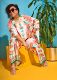 Parrot Print Satin Wide Leg Pants