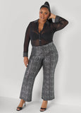Plus Size Metallic Wide Leg Pants Plus Size Holiday Stretch Trousers