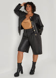 Plus Size Pleated Faux Leather Shorts