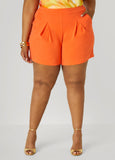 Pleated High Waist Crepe Shorts