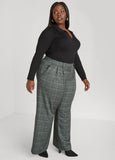 Plus Size Pleated Plaid Pants Green Wide Leg Knit Trousers