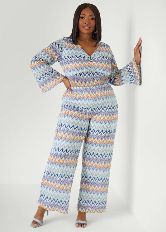 Chevron Knit Wide Leg Pants