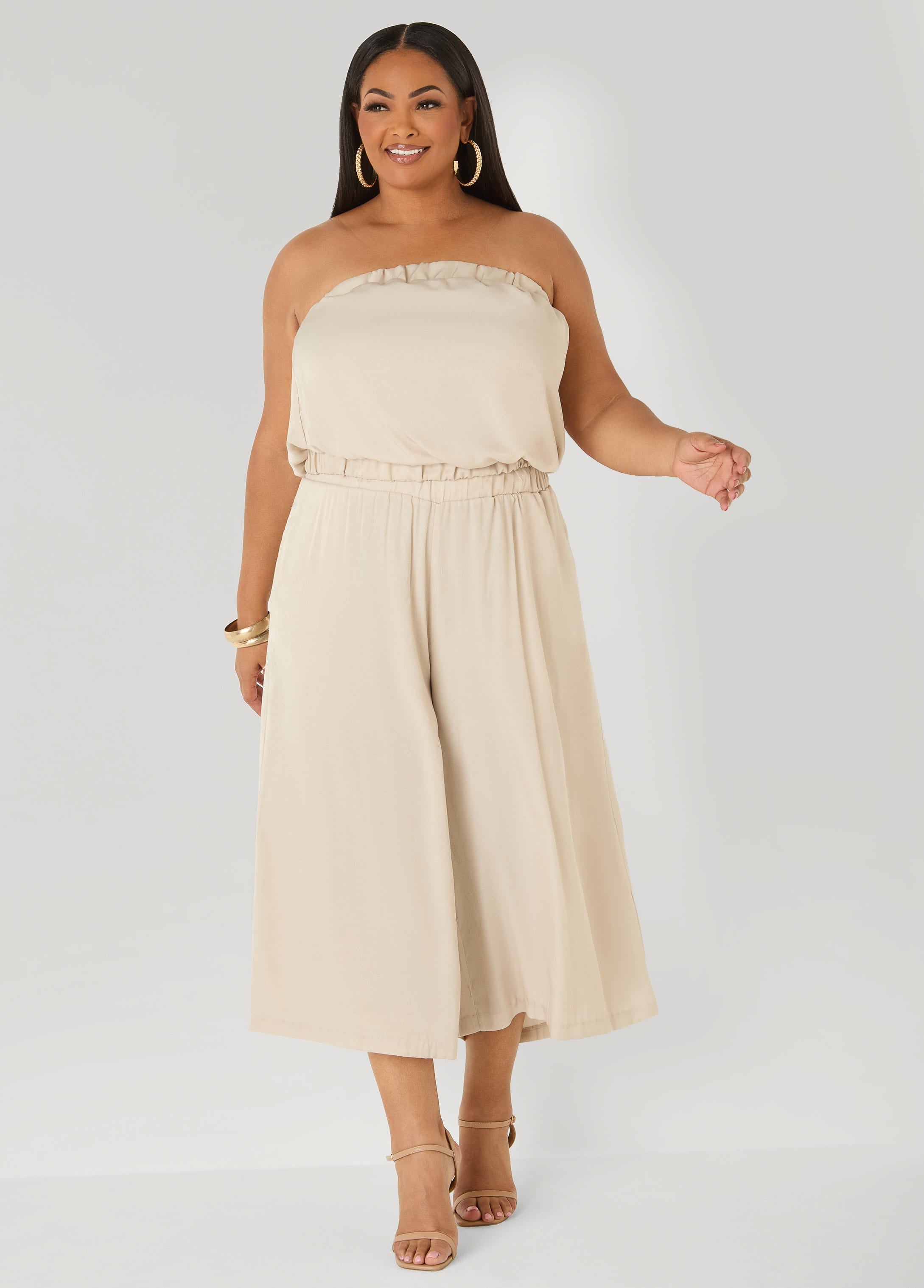 Plus Size Wide-Leg Culottes | High-Rise Midi in Sage, Chambray