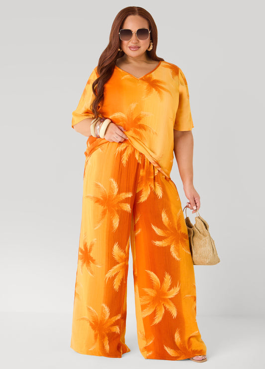 Palm Print Cotton Gauze Pants