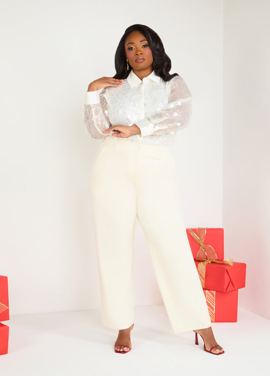 Plus Size High Rise Straight Leg Trousers