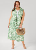 Palm Print Linen Blend Skirt