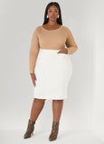 Plus Size Knee Length Skirt Ivory Pull On Skirt Pencil Skirt Set
