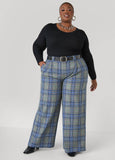 Belted Wide Leg Plaid Trousers