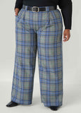 Plus Size Belted Wide Leg Plaid Trousers