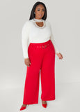 Belted Ponte Straight Leg Pants